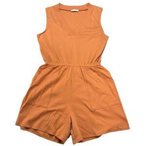 Zenana Romper Sleeveless V-neck Rusty Orange, Pockets Sz XL Comfy, Preppy, Dress